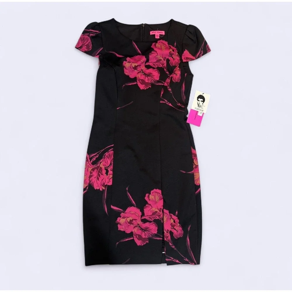 Betsey Johnson Black Pink Floral Sheath Dress - NWT - Picture 3 of 6